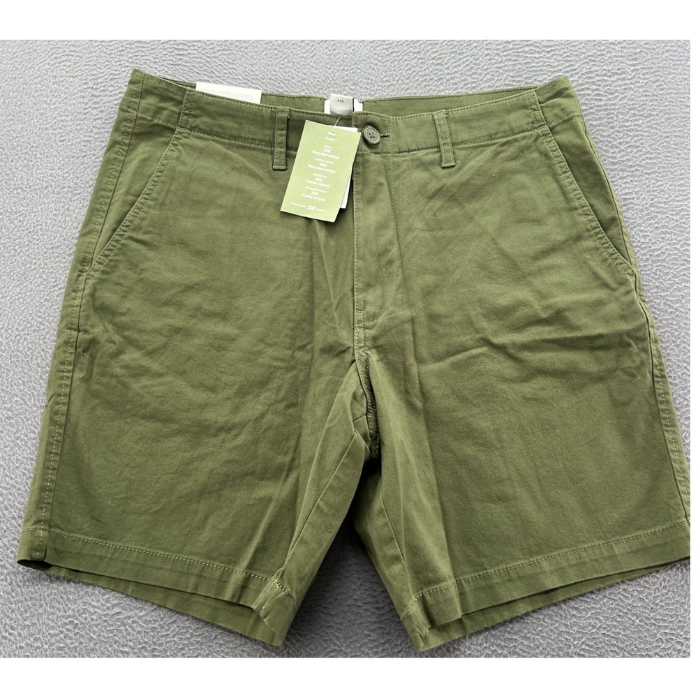 H&M Shorts Men's 34 Olive Green Regular Fit Mid Length Chino Shorts NWT